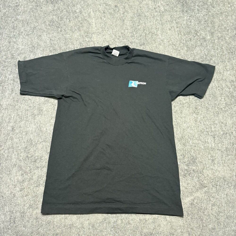 Vintage 90s Refron Corporate T Shirt L Fruit of the Loom Made in USA Black Tee